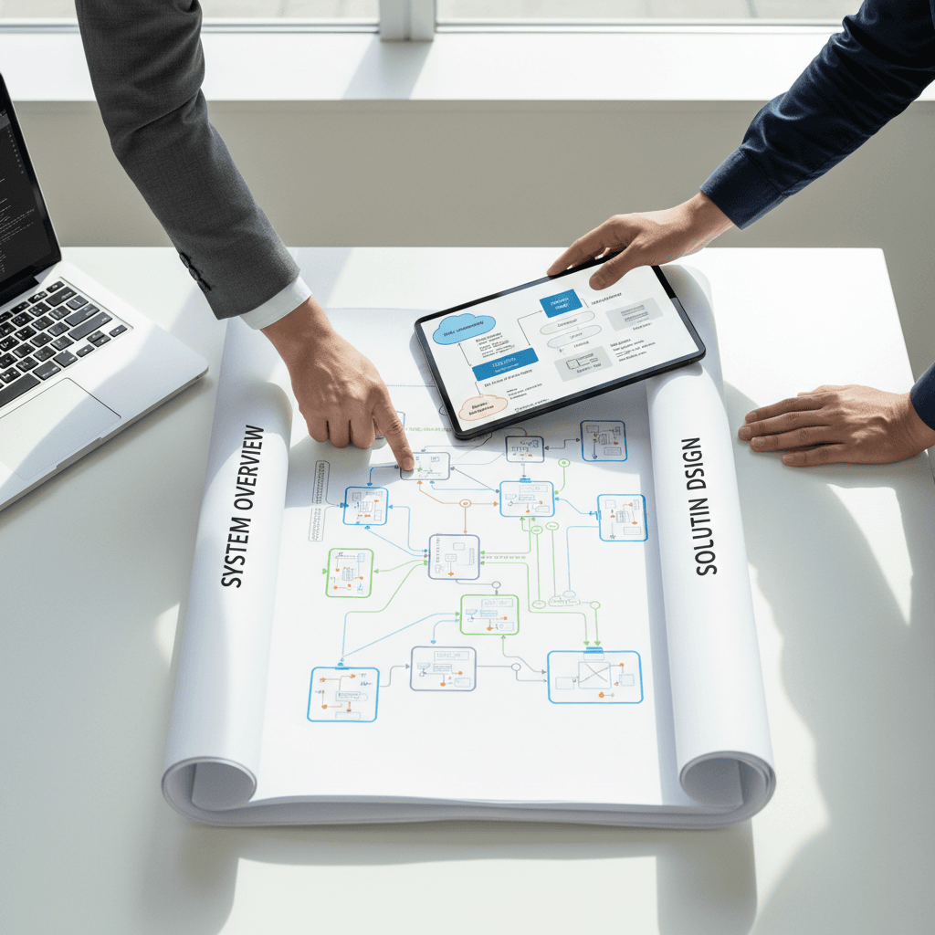 IT consultant reviewing digital infrastructure strategy with business client